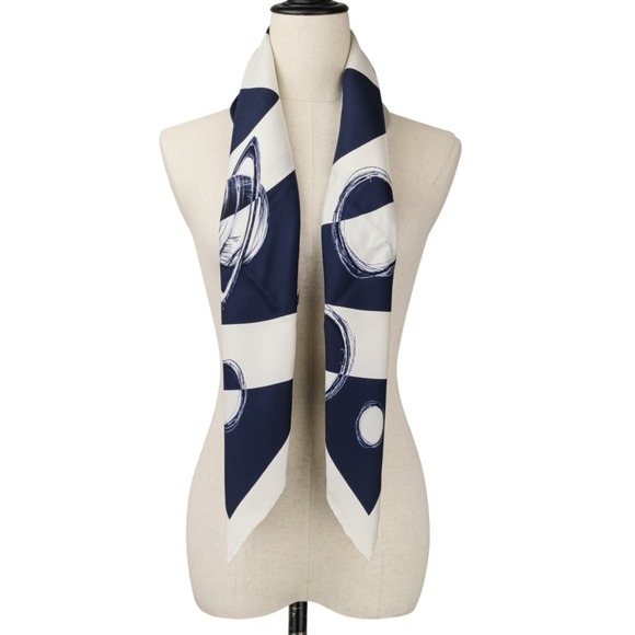 CHANEL 17K Coco Mark Planet Silk Scarf/Muffler, Ivory/Navy, Women's